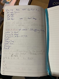 showing my hand written sleep diary of the past  4 days 