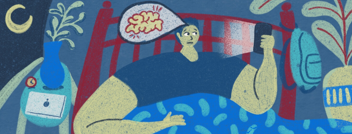 a person is scrolling on their phone at night in their bed when they come across something that makes them have an idea