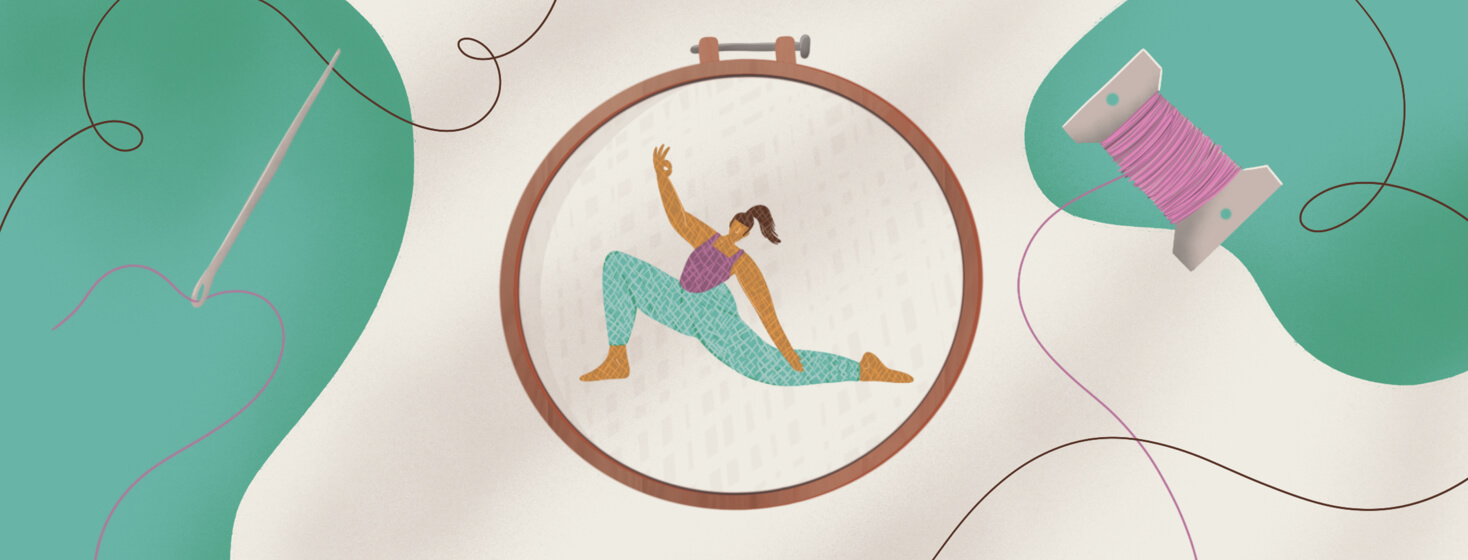 a cross stitch of a woman doing yoga