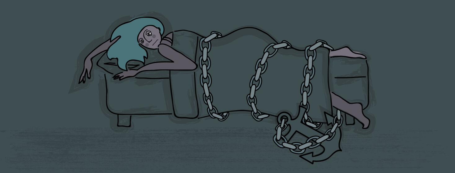 a woman chained to her bed