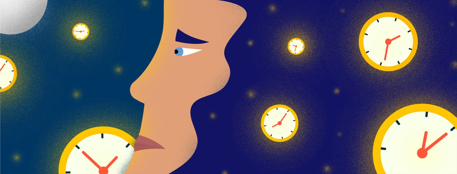 a woman surrounded by stars and clocks
